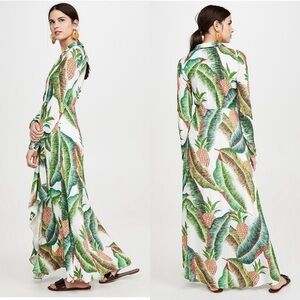 NWT Farm Rio Forest Palm Pinapple Plunge Long Sleeve Maxi Dress Medium